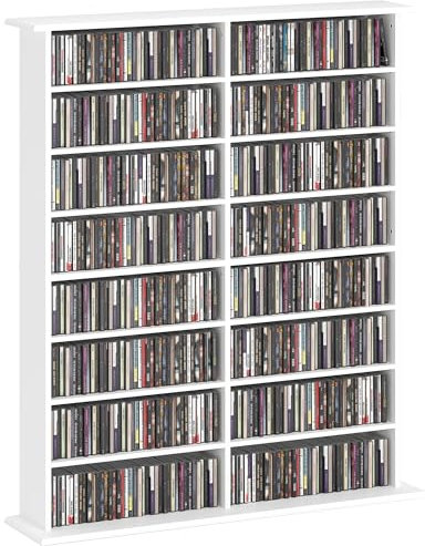 HOMCOM 720 CD/396 DVD Storage Unit, 396 Blu-ray Media Storage Shelf with 16 Compartments and 12 Adjustable Shelves, CD Tower for Living Room, Bedroom, Office, White