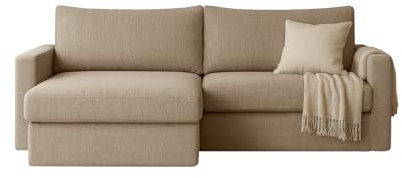 FARO MINI Ecksofa mit Schlaffunktion & Stauraum – Kompaktes Schlafsofa mit HR-Kaltschaum & Wellenfederung – Leichter Aufbau – moderner Faro Stoff – 224×140 cm (Beige, Links)