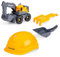 Dickie Toys - Volvo Baustellen-Set Tough Excavator (4-TLG.) - großer Spielzeug-Bagger (26 cm) mit Helm, Schaufel und Rechen-Sieb, Auto- und Sandspielzeug für Kinder ab 3 Jahre