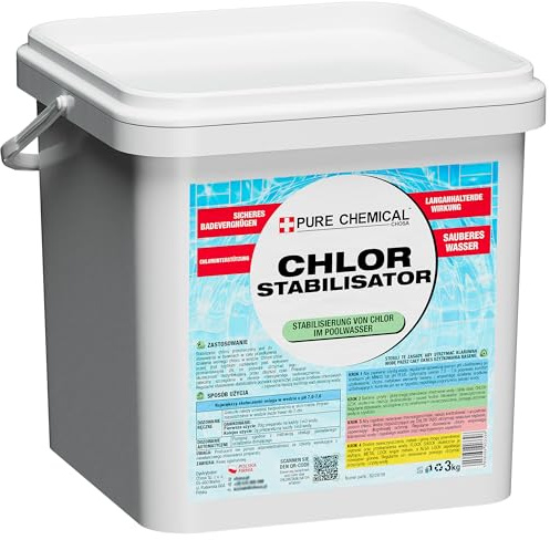 CHOSA Cyanursäure Pool Chlor Stabilisator Granulat 3 kg, Sofort Wirksam | Chlorstabilisator Pool Salzwasser & Chlor, >99% Rein, bis zu 50% Weniger Chlorverbrauch, Schützt Chlor vor UV, Geruchsarm