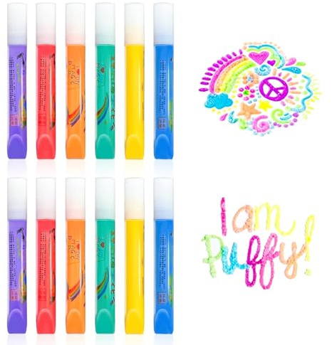 YAIYEFU 2 Boxes Magic puffy pens, Puffy 3D Art Safe Pen, 3D Printing Bubble Pen Cotton pen, Magic Colour DIY Bubble Popcorn Drawing Pens Decorate Graffiti Stationery