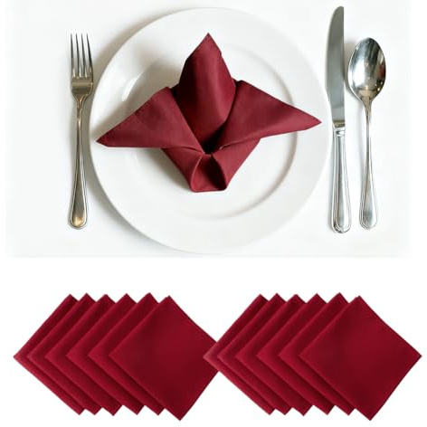 Tutamaz 12er Stoffserviette, Servietten Bordeaux, 48×48cm | Servietten Stoff Textil Weiche Bequem Bügelleicht für Geburtstag Hochzeit Bar Cafés Hote Tischdekoration Valentinstag
