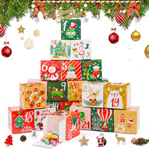 Axlyca Adventskalender zum Befüllen,24PCS DIY Weihnachtskalender Boxen zum Selber Basteln,Adventskalender Selber Basteln Geschenkbox Weihnachten Klein,Kinder Weihnachtskalender Boxen Für Raschungen