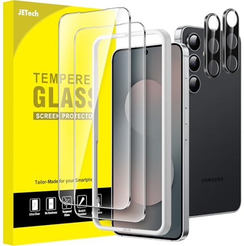 JETech Verre Trempé pour Samsung Galaxy S25 FE, Lot de 2+2 | Avec Protection d'Objectif Caméra, Protection D'écran Transparent HD, Protection Anti-Rayures, Outil d'Installation Facile