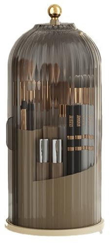 Bosiyrggrl Makeup Brush Holder Storage Box 360 Rotating Cosmetic Storage Box with Cover Lipstick Eyebrow Pencil Storage Rack Black