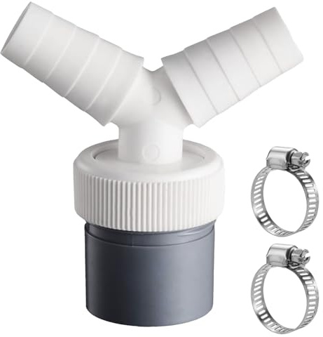40mm Raccord Double Évacuation pour Lave-linge et Lave-vaisselle Adaptateur Y, Tuyau Raccord Double Evacuation, Tuyau de Vidange avec Entrée 19-24 mm, Sortie DN 40, Avec 2 Collier de Serrage