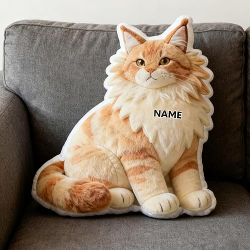 Personalisiertes Kissen in Form Katzenform, Plüschkissen mit individuellem Namen, geeignet für Betten, Sofas, Schlafzimmer und Wohnzimmer Geburtstagsgeschenk für Männer und Frauen Party-Andenken