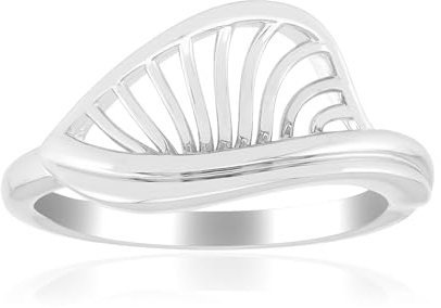 Cavill Silberring Damen 925 Sterling Silber plattiert, modernes Wellendesign mit ausgeschnittenen Elementen, leicht und komfortabel, modischer Damenring mit organischer Form, Größen 16-20