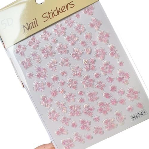 Shurhome 5D Shell Glow Crystal Flower Nails Stickers Elegant Floral Patterns Easy to Apply and Remove for Women Girls Unique Nails Art Stickers