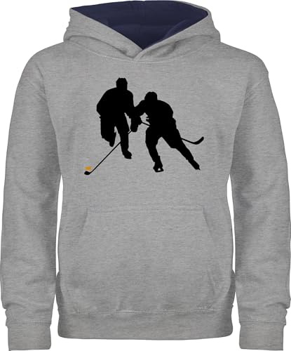 Pullover Kinder Hoodie Jungen Mädchen - Sport Kleidung - Eishockeyspieler - 152 (12/13 Jahre) - Grau meliert/Navy Blau - outfits 25. geburtstag eishockeyspiel kinderpullover pulli polower hudis