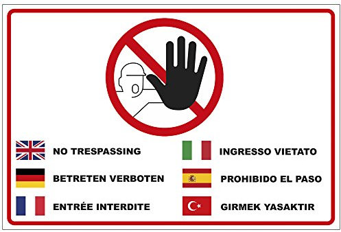 Schild Betreten verboten in mehreren Sprachen aus Alu/Dibond 300x200 mm - 3 mm stark