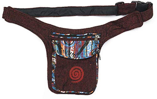 Kailash Bauchtasche mit Buntem Muster Aus Stoff Für Damen und Herren Goa Hippie (Rot)