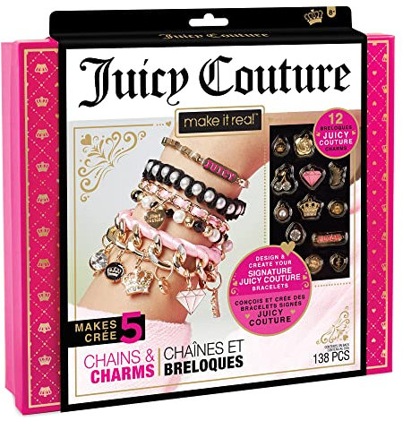 Make It Real Juicy Couture Armband-Bastelset mit Deluxe-Anhängern, Perlen, Samtband und goldfarbenen Ketten - Spielzeug für Mädchen