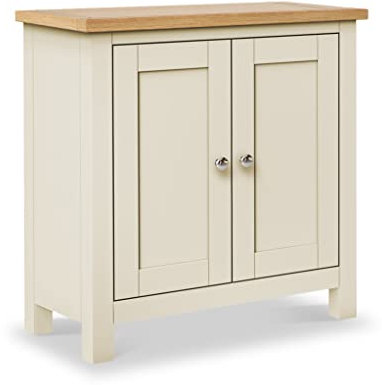 Farrow Cream Small Floor Cabinet | Roseland Furniture Contemporary Painted Solid Wooden 2 Door Storage Cupboard with Shelf for Bathroom, Living Room, Kitchen, Dining Room, Hallway, Fully Assembled