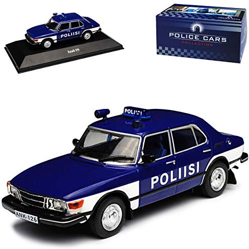 Atlas Saab 99 Limousine Blau Poliiss Polizei 1968-1984 1/43 Modell Auto