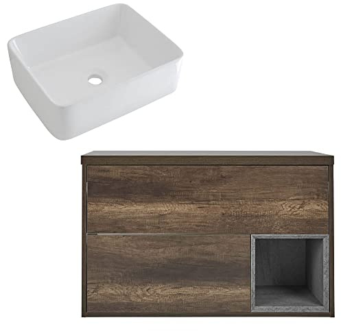 Milano Dark Oak 1000mm Wall Hung Bathroom Vanity Unit Basin