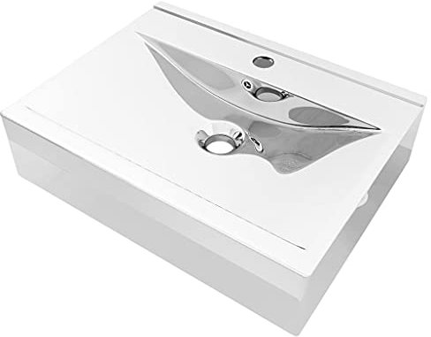 vidaXL Lavabo Cerámica con Rebosadero Baño Servicio Fregadero Pieza Fontanería Bricolaje Instalación Decoración Aseo Grifería 60x46x16 cm Plateado
