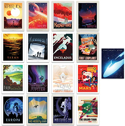 Artery8 NASA Space Grand Tour Travel Exploration Exoplanet Art Print Poster Home Decor Premium Pack of 17 - includes Custom 50th Anniversary Apollo 11 Moon Landing Print Platz Reise Zuhause Deko Mond