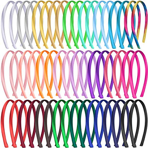 Duufin 50 Pezzi Cerchietti per Capelli Donna 1cm Fasce Capelli in Raso per Donna e Ragazze, 25 Colori