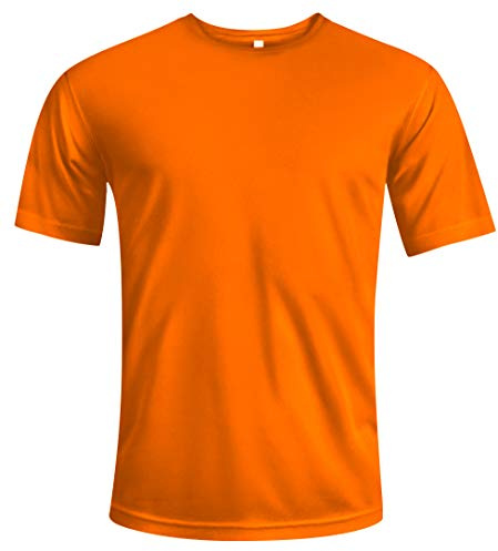MKR T-shirt sportiva a maniche corte traspirante ad asciugatura rapida con protezione UV solare UPF40+, Arancio Fluo Liscio, XL
