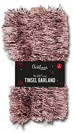 Lizzy Chunky Tinsel Garland 5M | Metallic Tinsel for Christmas Tree Decorations Indoor Outdoor (Rose Gold)