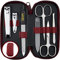 Solingen Manicure Set for Women & Men - 7-Piece Nail Kit Made in Germany with Patented Glass Nailfile - Handy and Soft Real Leather Case, Red