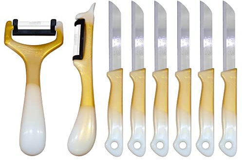 Solingen 6 coltelli da frutta con 2 pelapatate (galassio-oro), adatti come coltello da frutta, sbucciatore, coltello da verdura e coltello da colazione