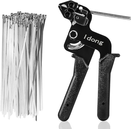 Idong Metal Tie Gun Kit, Stainless Steel Cable Tie Gun and 100pcs 4.6x270mm Stainless Steel Cable Ties, Zipper Fixing Tool, Gun