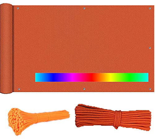Ariyalk Balkon Sichtschutz Ohne Bohren Blickdichte 220g/m² sichtschutz Lochabstand 30cm UV-Schutz,mit Selbe Farbe Kabelbinder und Kordel,fur Gartenterrasse gartenzaun-45 * 100cm-Orange