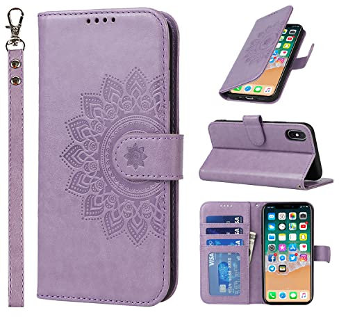 ELTEKER Cover per iPhone X/XS, Custodia in Pelle Flip Libro Pieghevole Con Slot per Scheda e Funzione di Supporto, Viola