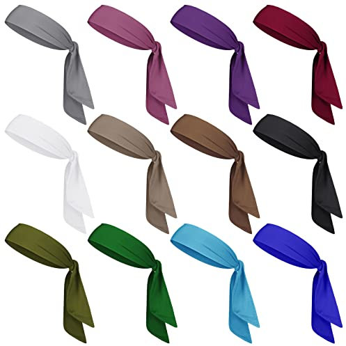 Stirnbänder für Herren und Damen, Ninja, Karate, verstellbar, elastisch, Bandana, Schweißbänder, athletische Haarwickelbänder für Sport, Tennis, Basketball, Laufen, Workout (dunkle Farbe), 12 Stück