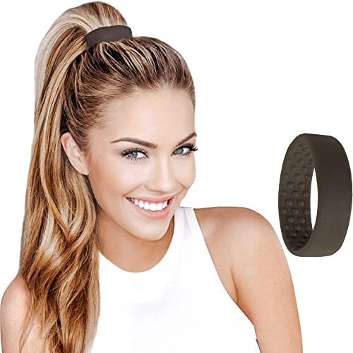 PONY-O Original patentierter süßer Haarschmuck für Frauen – Revolutionäre Pferdeschwanz-Halter Haargummi-Alternative – dunkelbraune Haargummis für Frauen – mittlere Haargummis für normales Haar