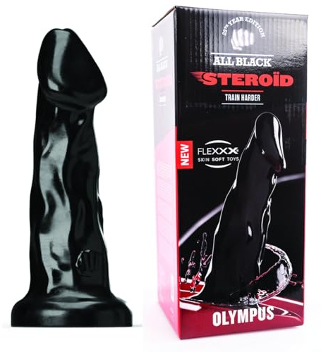 Dildo Steroid ” Olympus ” 42,0×10,2-12,0cm, schwarz, realistisches Hautweiches Flexxx Material, Unisex