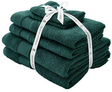Catherine Lansfield Bathroom Anti Bacterial 500 gsm Soft & Absorbent Cotton 6 Piece Towel Set Forest Green