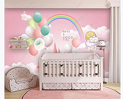 Cartoon Schloss Regenbogen Ballon Kinderzimmer Hintergrundwand Tapeten Wohnkultur Fototapete 3D Effekt Wohnzimmer Schlafzimmer Kinderzimmer-250Cm×170Cm