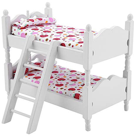 CHICIRIS 1:12 Puppenbett Puppenhaus Mini Möbel Schlafzimmer Modell Etagenbett Spielzeug Rosa Erdbeere