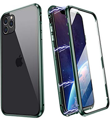 YUNQE Phone Case for iPhone 11 Pro,Screen Protector Free and Luxury Double Sided Protective Cover Metal Frame Hard Magnetic Phone Case Full Body,Midnight Green
