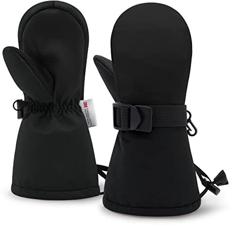 Olreco Kleinkind Schneehandschuhe Kleinkind Fäustlinge Kinder wasserdichte Handschuhe Thinsulate Kleinkind Winterhandschuhe Baby Handschuhe für Jungen Mädchen, Schwarz, 5-7 Jahre