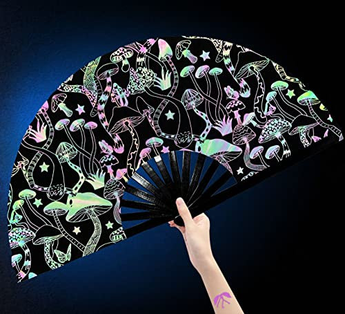 Amajiji Large Rave Folding Hand Fan Clacking Fans for Line Dancing Clap Fan for Boots On The Ground Dance,Party,Decoration,Festival (Mushroom)
