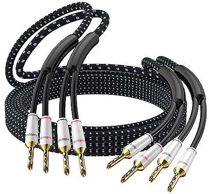 Tertullus Cavi per Altoparlante Audio OFC Placcati in Argento Con Spina a Banana HiFi per Home Cinema, Amplificatore, Sistema HiFi (3 m)