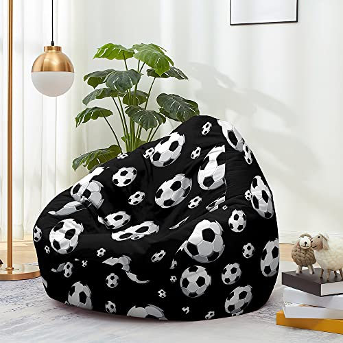 FANSU Sitzsack Waschbar 3D Fußball Sitzsack Ohne Füllung Sitzsäcke für Kinder Erwachsene Sitzsack Outdoor Indoor Stofftier Aufbewahrung mit Reißverschlus (100x120cm,Schwarzer)