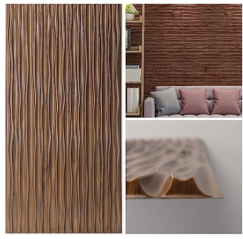 Art3d Walnut Large PVC 3D Wall Panels for Interior Wall Décor, Drop Ceiling Tile 2x4, 3D Textured Wavy Wall Panels Decorative, Pack of 6 Tiles(47.2×23.6)