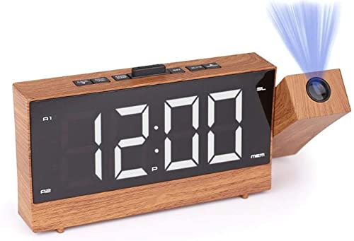 ATAAY Reloj Despertador de proyección con Radio FM Digital, Pantalla LED, Puerto de Carga USB, termómetro para Interiores, proyector Giratorio de 180 Grados, Alarma Dual Brillo Ajustable