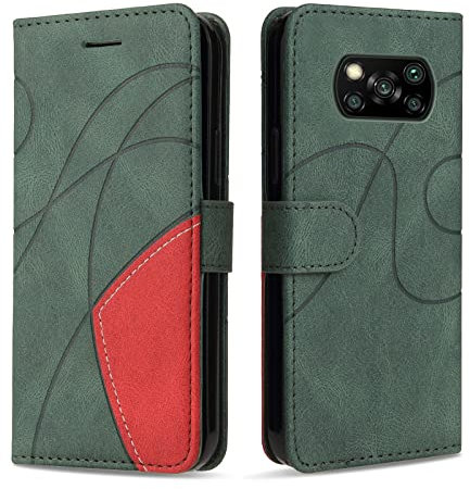 KKEIKO Hülle für Xiaomi Poco X3 NFC/Xiaomi Poco X3 / Xiaomi Poco X3 Pro, PU Leder Handyhülle mit kartenfach, Magnetisch Klappbar Brieftasche Schutzhülle für Xiaomi Poco X3 Pro, Grün