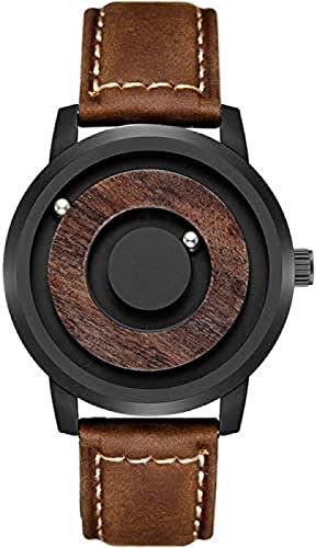 New Wooden Dial Simple Magnetic Steel Ball Fashion Concept Watch Parallel Steel Ball Holder Men's Watch Casual Quartz Watch,Brown,YUYANAIAI