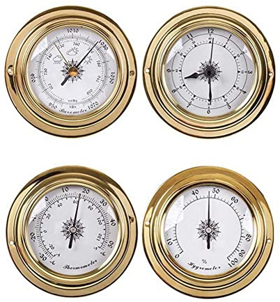 ZALTAS 4 Pcs Brass Marine Barometer,high Precision Thermometer,Hygrometer,Barometer,Clock,Outside Thermometer,Outdoor Thermometers for Patio Weather Station gold