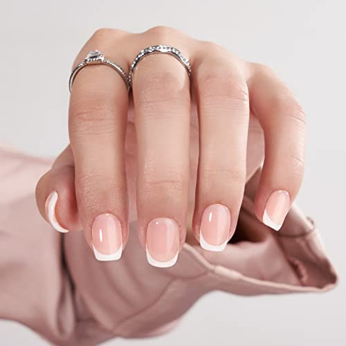 BTArtbox French Press on Nails Kurz Square Künstliche Nägel zum aufkleben 30 Stück Französisch Fake Nails mit Nail Glue, Short Press on Nails Quadratisch False Nails für Frauen & Mädchen