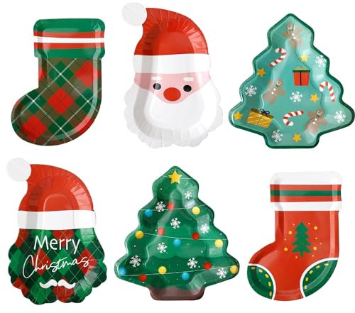 Weihnachtsteller – 60 Stück – 6 verschiedene Designs Weihnachten Pappteller Speiseteller Dessertteller für Weihnachtsdekorationen Weihnachtsdekoration Partyzubehör