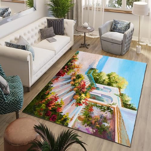 ITOMEN Stadt Am Meer Teppich Kinderteppich Modern 3D Malen Teppich Kinderzimmer Kurzflor Teppiche rutschfeste Spielteppiche für Schlafzimmer Wohnzimmer Zimmer 60x90 cm
