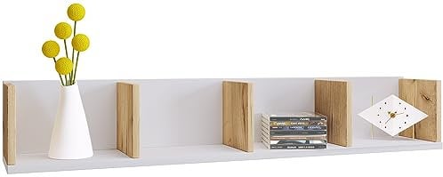 VCM Holzregal hängend | platzsparendes Regal | Maße: H. 15 x B. 97 x T. 17 cm | Elegantes Regal hängend | Aufbewahrungsregal | Bücherregal | Wandboard - Honsa Weiß/Honig-Eiche